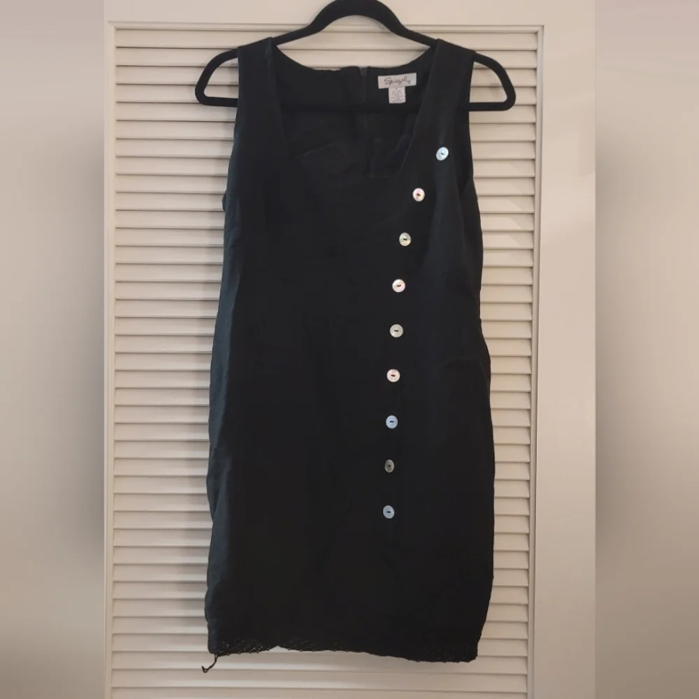 Spiegel- Black Asymmetrical Faux Button Dress With Hidden Back Zipper